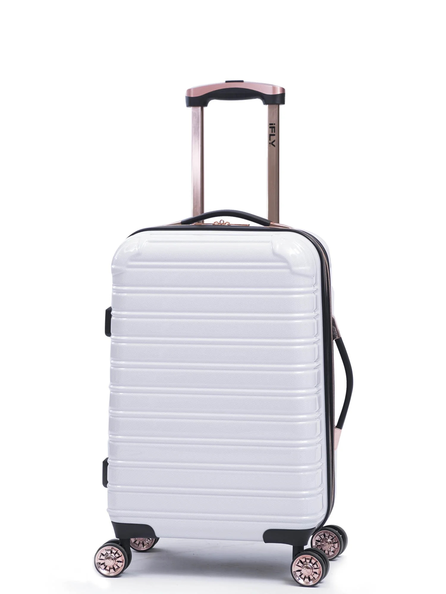 iFLY Hardside Luggage Fibertech 20 Inch Carry-on Luggage, White/Rose Gold | Walmart (US)