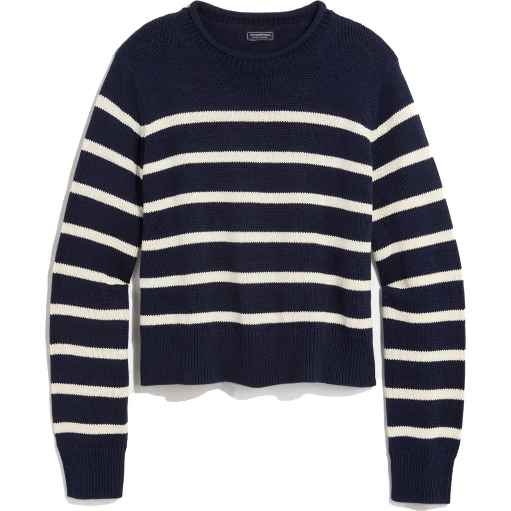vineyard vines Stripe Roll Neck Cotton Sweater in Caley Stripe at Nordstrom, Size Xx-Small | Nordstrom