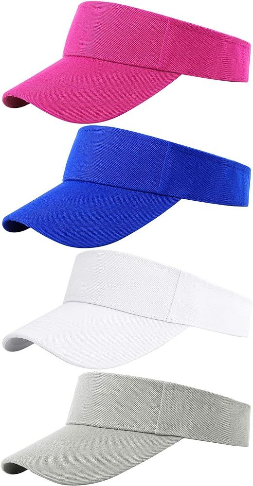 Cooraby 4 Pack Sports Visor Hats Adjustable Cap One Size Outdoor Sun Sports Visor for Women and Men | Amazon (US)