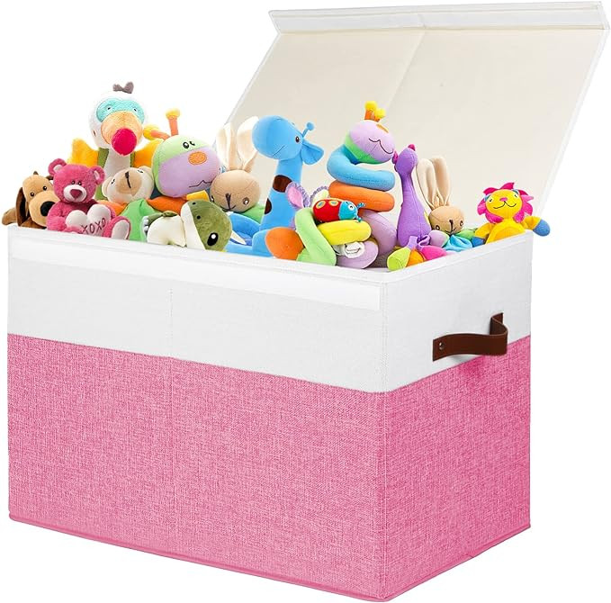 Large Toy Box with Lid, Sturdy Toy Storage Chest Bin Boxes Organizer Basket with Dividers for Tod... | Amazon (US)