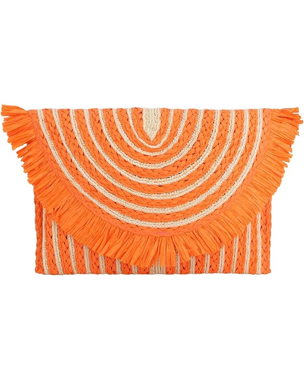 Fecialy Women Fringe Straw Clutch Purses Envelope Summer Beach Bags Woven Clutch Handbags | Amazon (US)