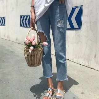 Ripped Straight-Cut Jeans | YesStyle Global