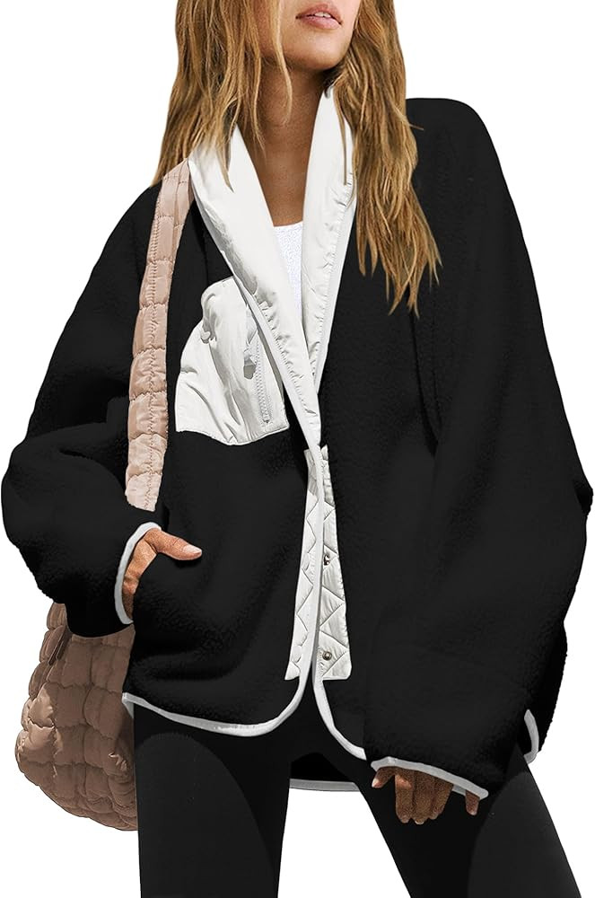 Nirovien Womens Fuzzy Fleece Jacket Colorblock Sherpa Jackets Shawl Winter Coats with Pockets War... | Amazon (US)