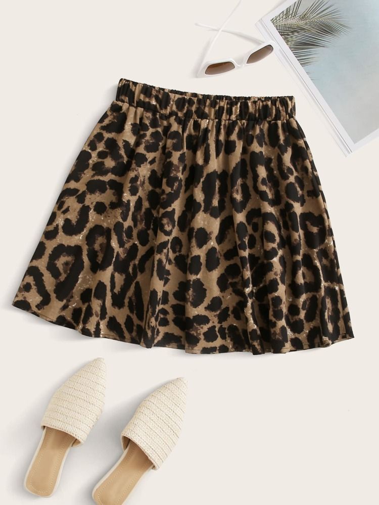 Leopard Print Mini Flare Skirt | SHEIN