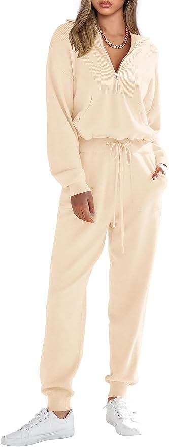 PRETTYGARDEN Women's 2 Piece Sweater Set Pullover Zip Up Sweatshirt Jogger Sweatpants Tracksuit C... | Amazon (US)