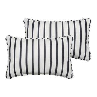 Sunbrella Blue White Stripe Rectangular Outdoor Corded Lumbar Pillows (2-Pack) | The Home Depot