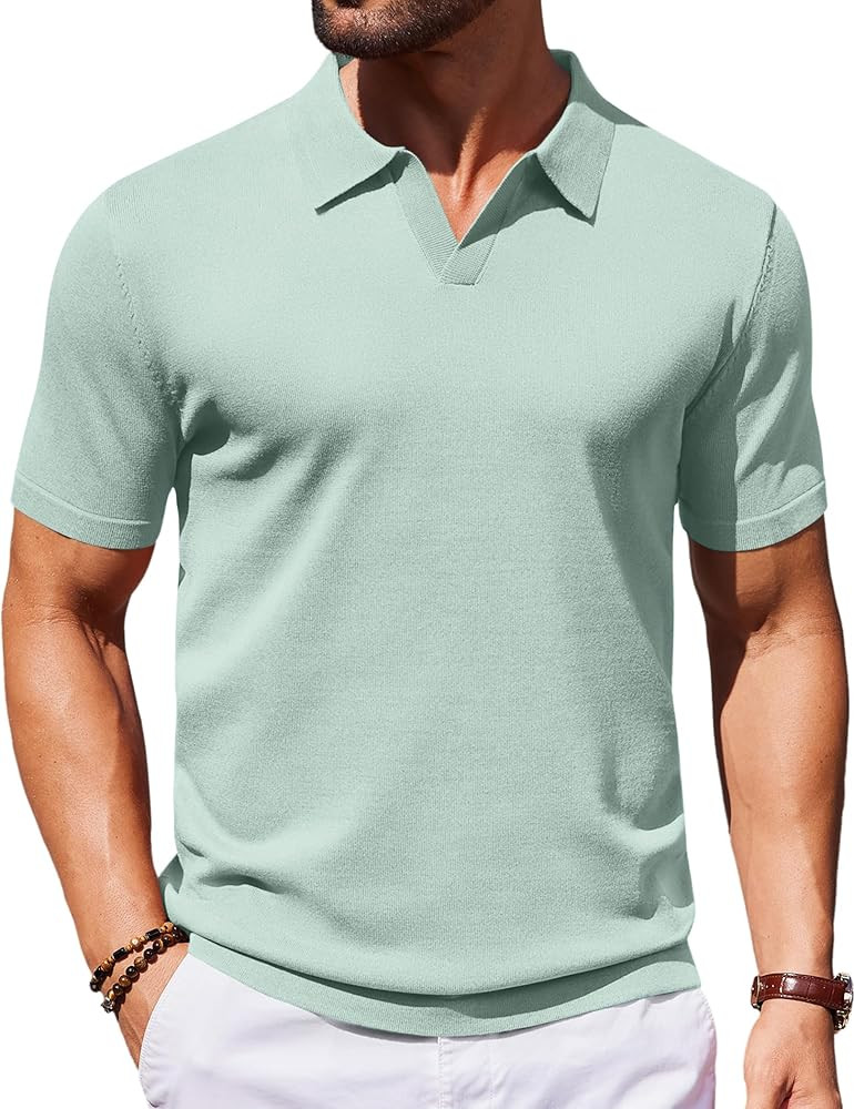 COOFANDY Men's V Neck Short Sleeve Stretch Knit Polo Shirt | Amazon (US)