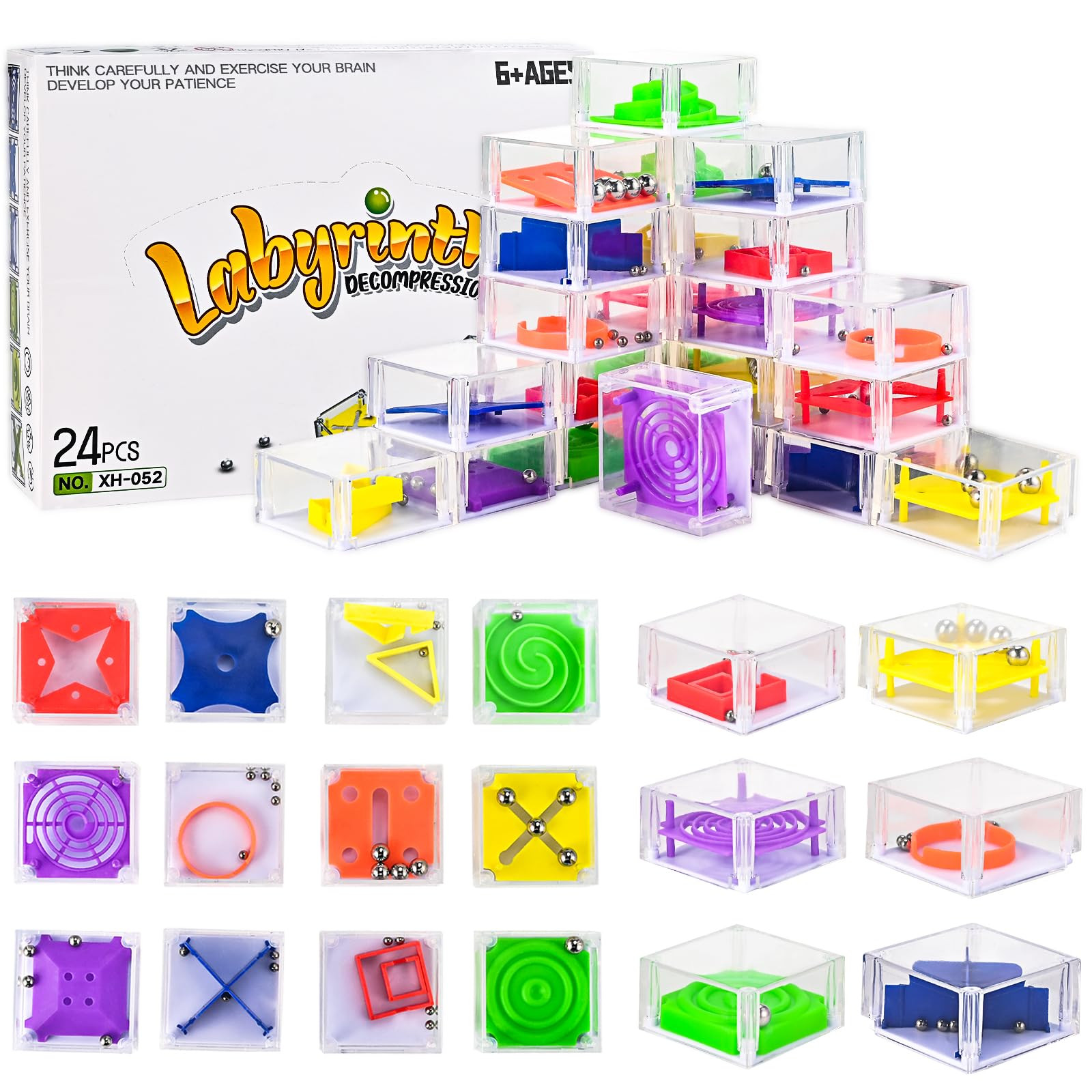 GOLDGE 24 Pcs Balance IQ Maze Game Toy Set - Mini 3D Brain Maze Puzzle Cubes in a Box. Fun Party ... | Amazon (US)