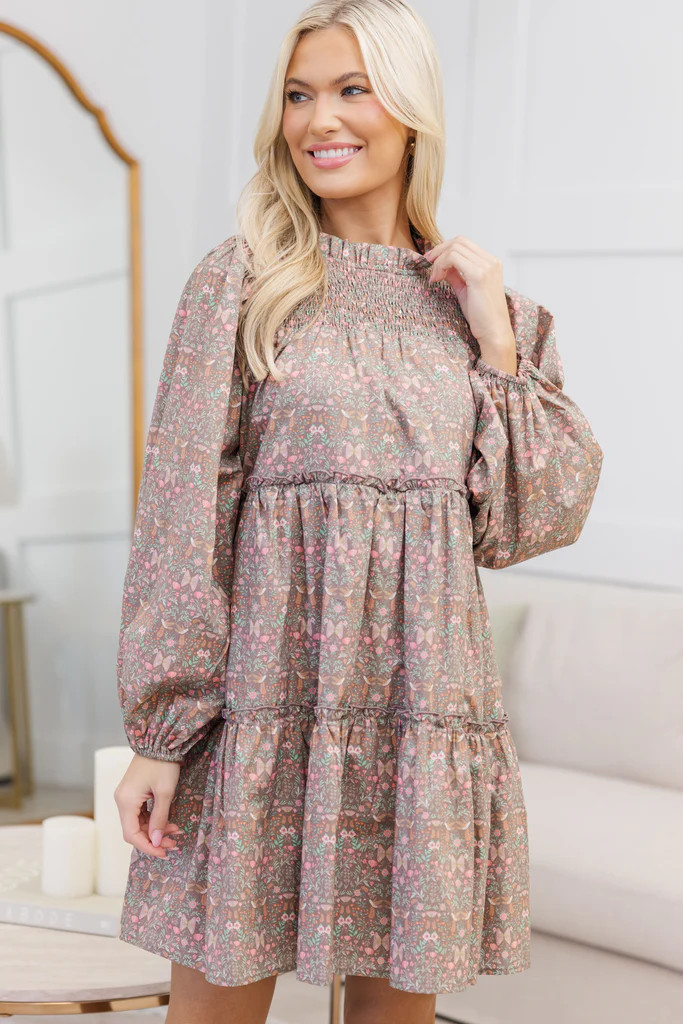 NURSING COLLECTION: Be Your Best Brown Ditsy Floral Babydoll Dress | The Mint Julep Boutique