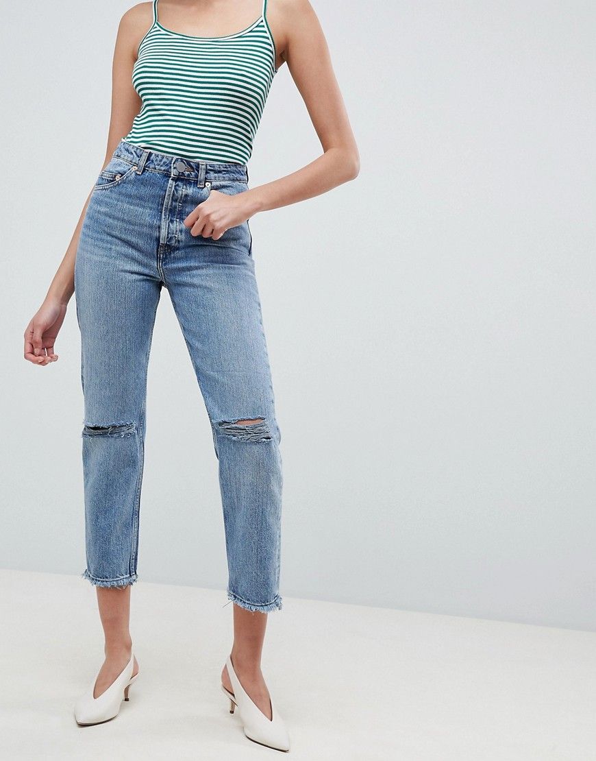 ASOS DESIGN Recycled Florence authentic straight leg jeans in spring light stone wash with rips - Blue | ASOS US