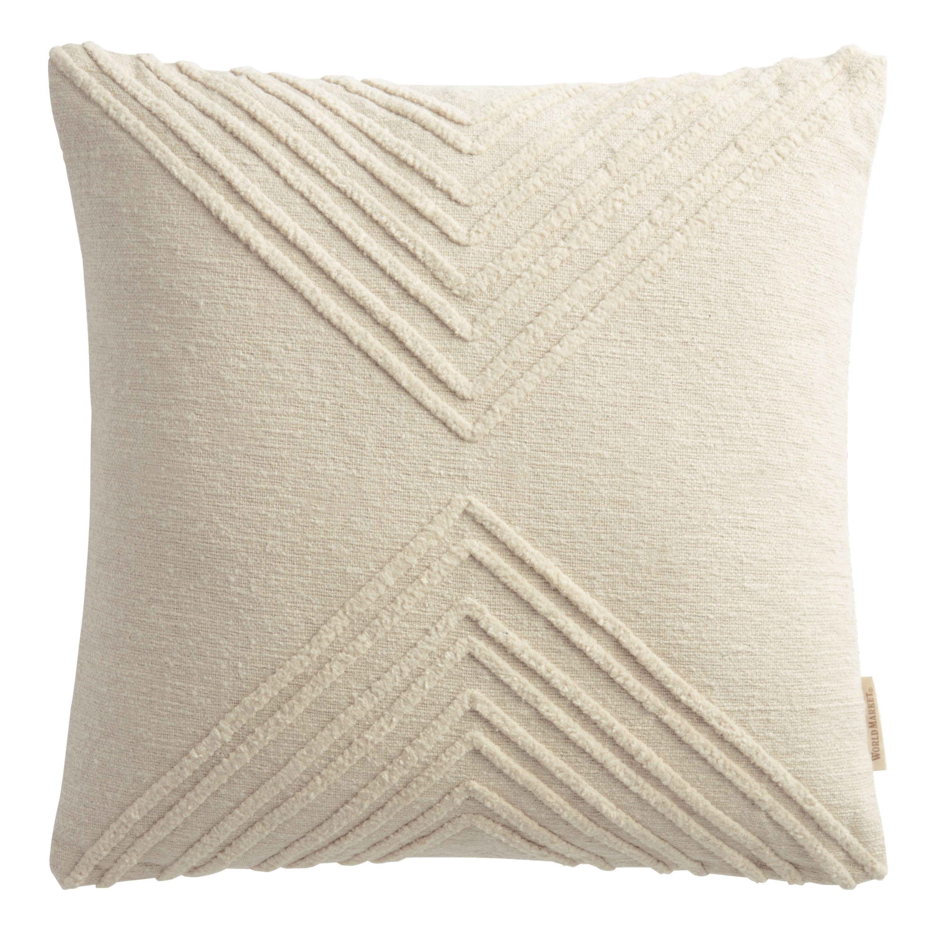 Ivory Geometric Embroidered Throw Pillow | World Market