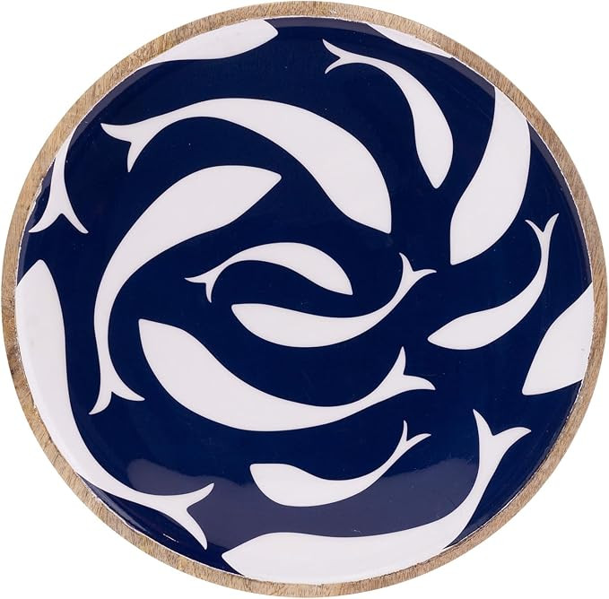 Boston International Round Platter Mango Wood Serving Dish, 12", Navy Swirl Fish | Amazon (US)