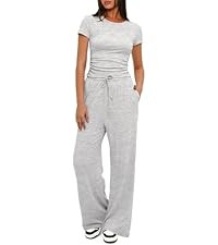 Darong Women's 2 Piece Set Outfits Lounge Sets Ruched Short Sleeve Tops High Waisted Wide Leg Pan... | Amazon (US)