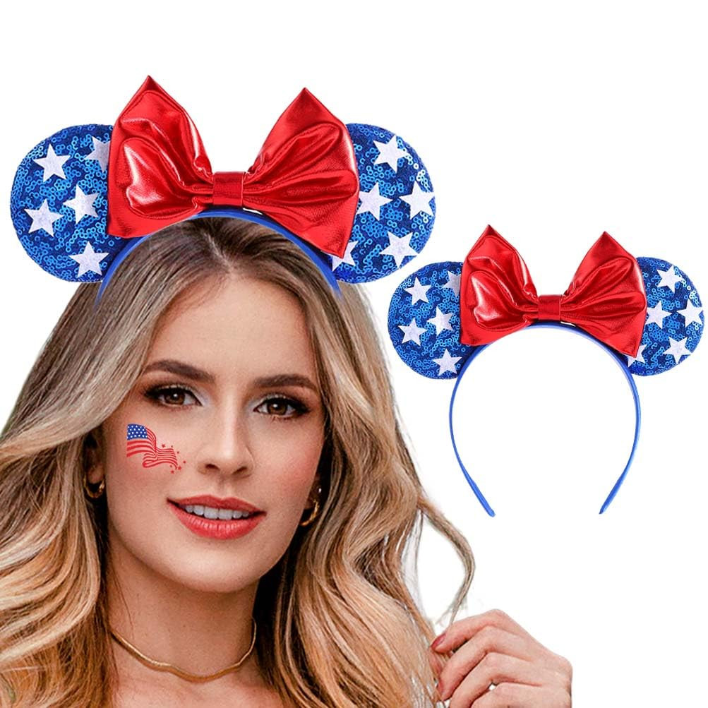 Gangel 4th of July Headband for Women Red Bow Hairband Independence Day Headbands Mouse Ears Head... | Amazon (US)
