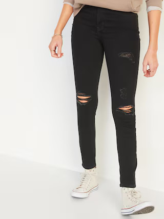 High-Waisted Pop Icon Black Ripped Skinny Jeans for Women | Old Navy (US)
