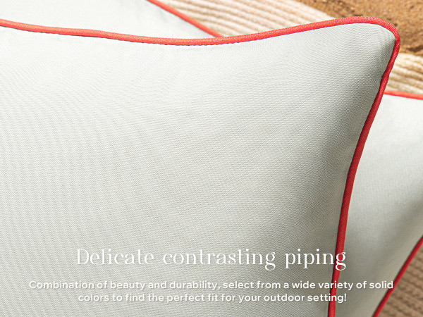 Phantoscope Pack of 2 Outdoor Waterproof Throw Pillow Covers with Contrast Piping, Decorative Square Cushion Case Patio Pillows for Couch Tent Sunbrella, Light Grey 12x20 inches | Amazon (US)