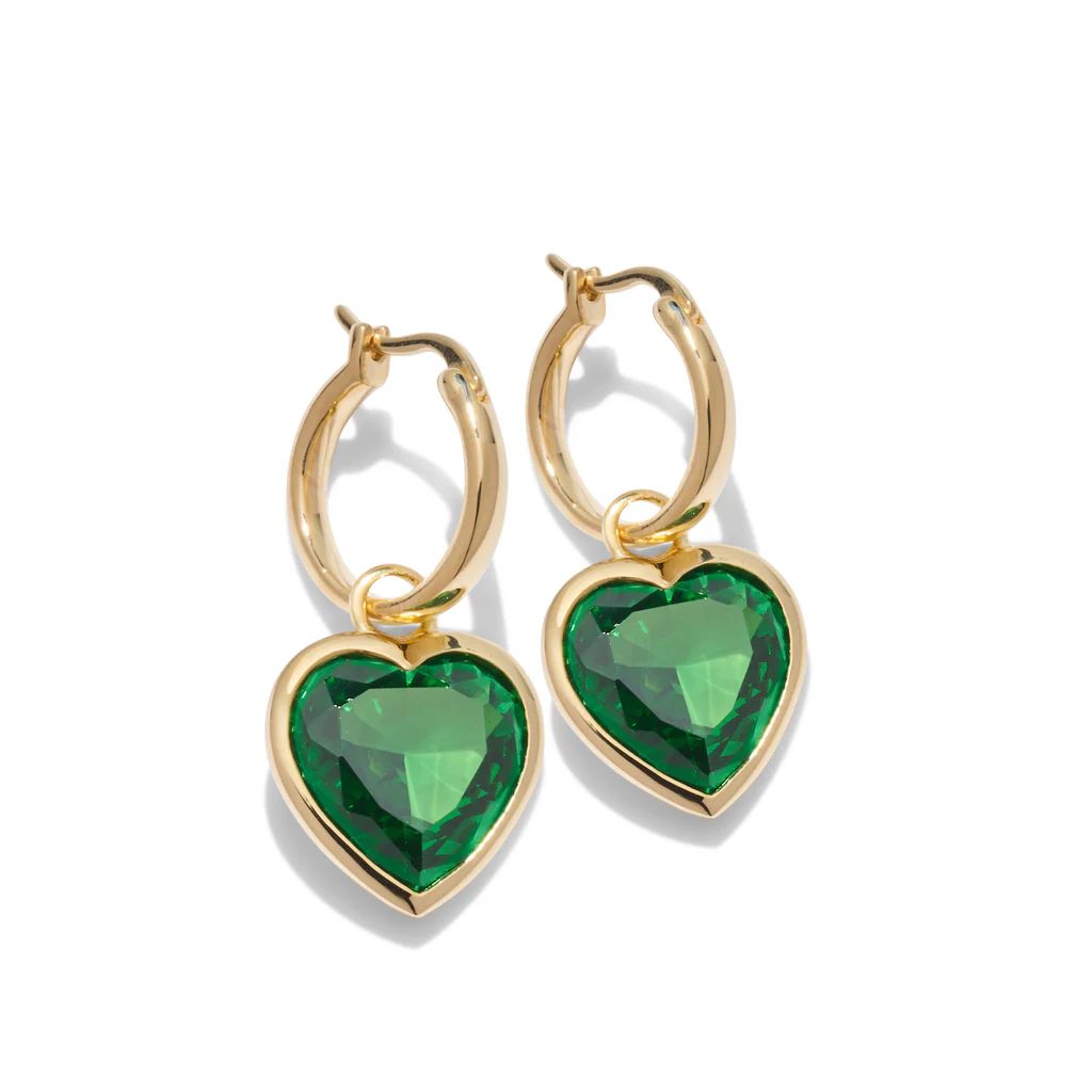 Gold Green Heart Stone Charm Hoops | Rosie Fortescue Jewellery