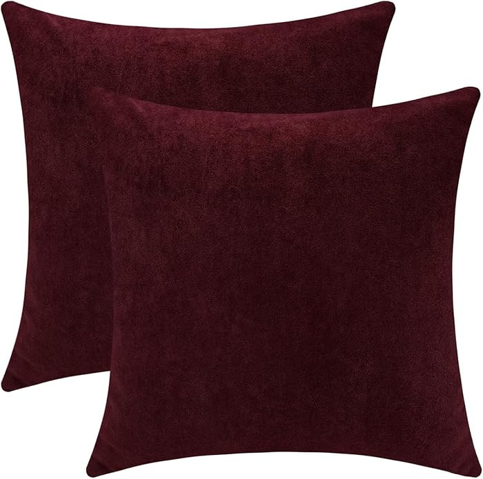 Jeneoo Burgundy Decorative Throw Pillow Covers, 18 x 18 Inches, Set of 2, Soft Chenille
        C... | Amazon (US)