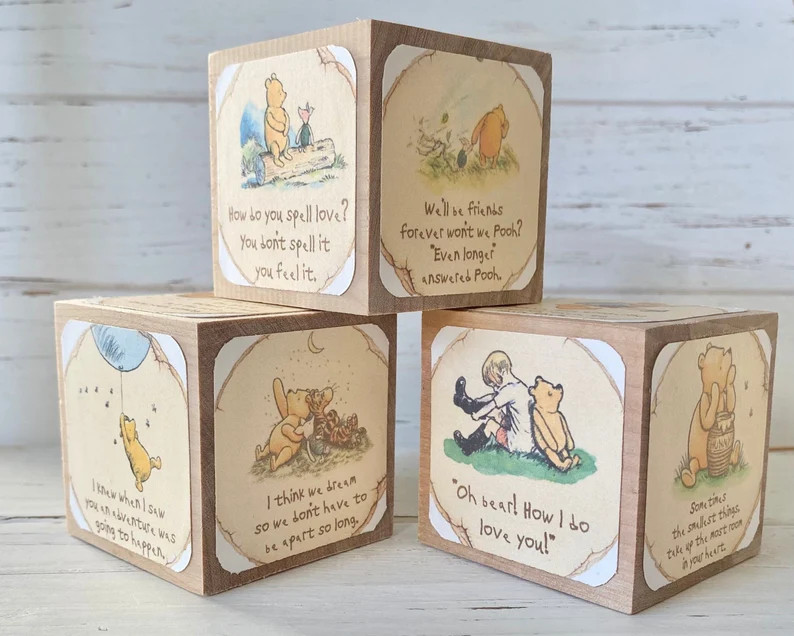 Vintage Winnie the Pooh - Classic Pooh Sayings - Wooden Baby Blocks - Baby Shower Decor - Table D... | Etsy (US)