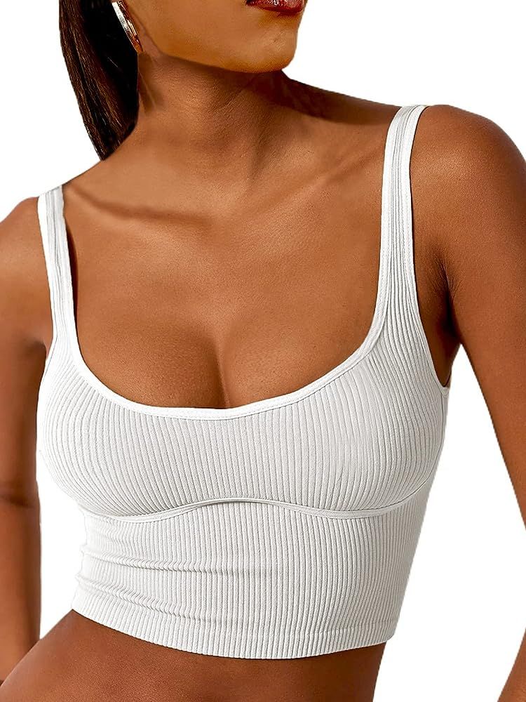 AnotherChill Sexy Ribbed Crop Tank Seamless Tops for Women Shirt Going Out Tops Tummy Control Sol... | Amazon (US)