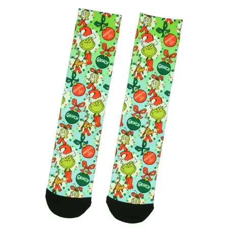 Dr Seuss The Grinch Naughty Or Nice Adult Holiday Ombré Sublimation Crew Socks | Walmart (US)
