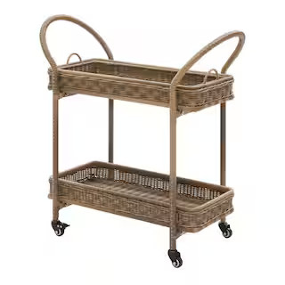 Hampton Bay Creekside Brown Rectangular Resin Wicker Outdoor Accent Table Bar Cart 59-237BR-444 -... | The Home Depot