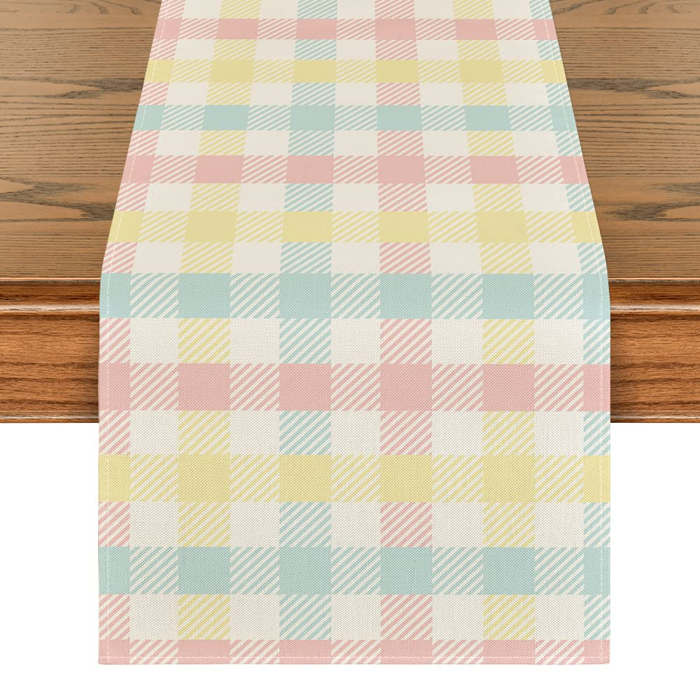 Artoid Mode Blue Pink Yellow Buffalo Plaid Easter Table Runner, Daily Holiday Check Kitchen Dinin... | Amazon (US)