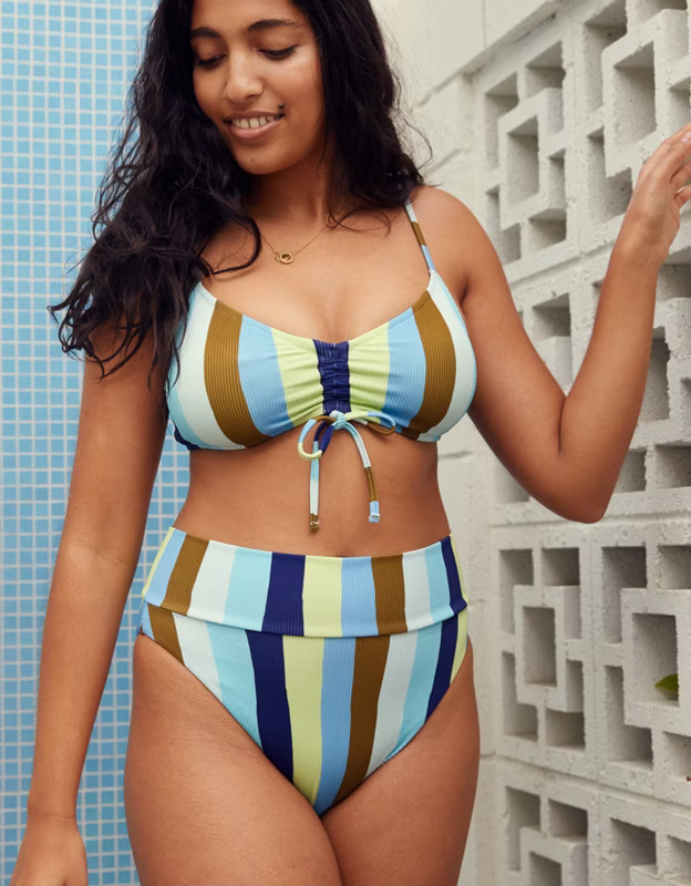 Aerie Ribbed High Cut Cheeky Bikini Bottom | American Eagle Outfitters (US & CA)