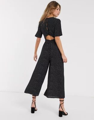 ASOS DESIGN tea jumpsuit with button back detail in mono spot | ASOS (Global)