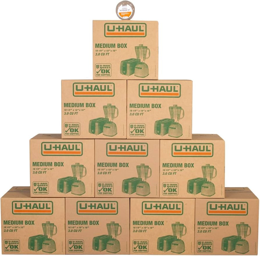 U-Haul Medium Moving Boxes - Pack of 10 Boxes with Handles - 18\u201d x 18 1/8\u201d x 16\u201d- ... | Amazon (US)
