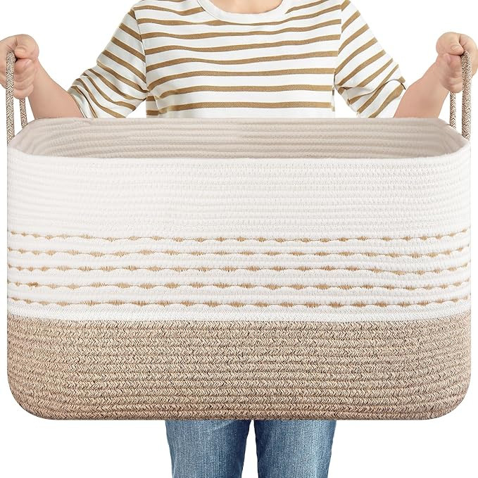 OIASKET 75L Large Cotton Rope Storage Basket, Soft Decorative Blanket Basket for Living Room & Be... | Amazon (US)