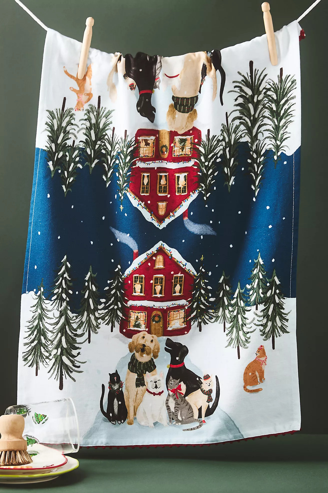 Cat & Dog Carolers Dishtowel | Anthropologie (US)