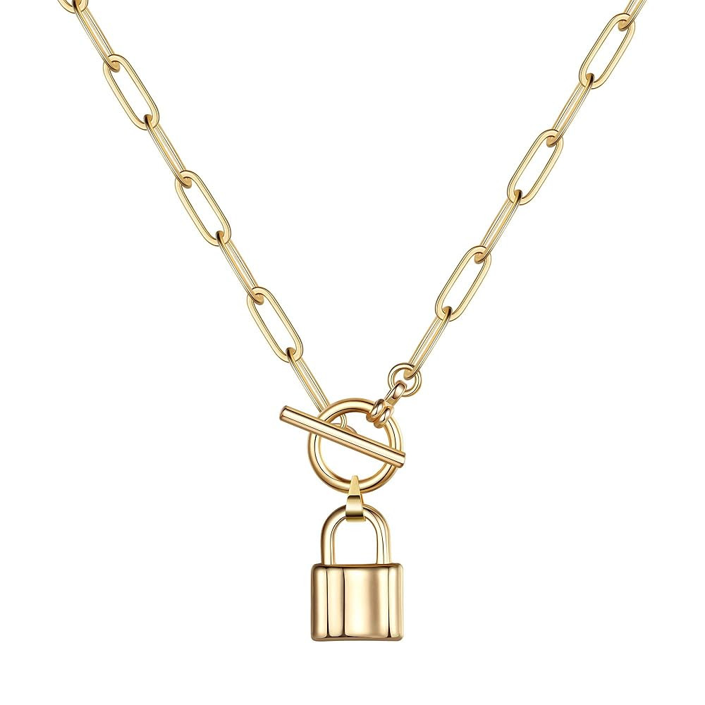 Turandoss Gold Necklaces for Women - 14K Gold Plated Lock Evil Eye Medallion Vintage Coin Necklac... | Amazon (US)