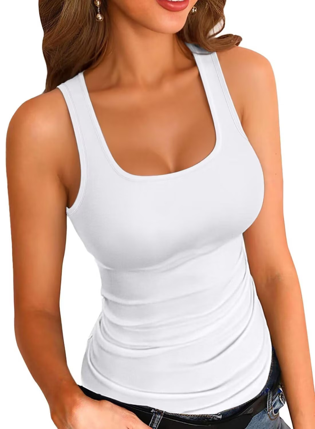 Vafful Womens Summer Tank Tops Square Neck Sleeveless Low Cut Sexy Shirts Ribbed Tanks Slim Fitted Casual Basic Tee Shirt | Walmart (US)