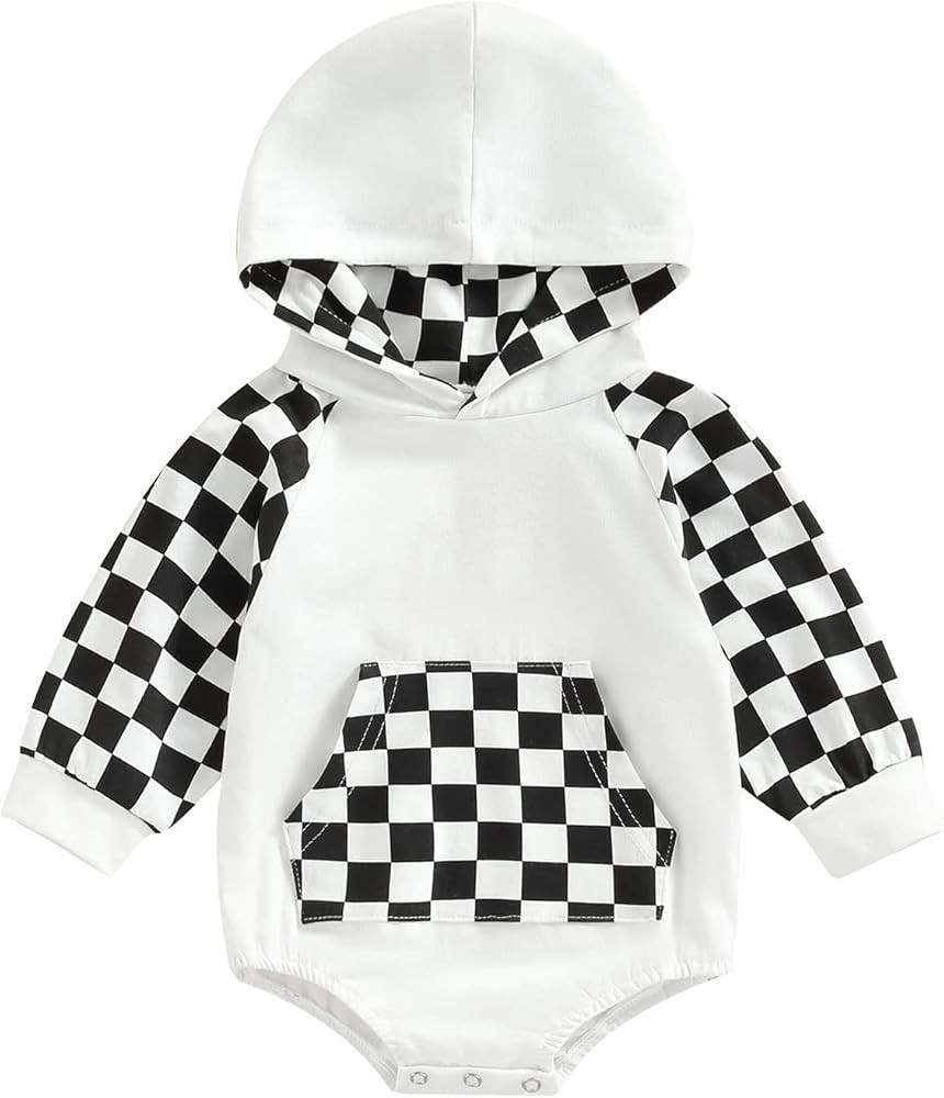 Infant Baby Boy Girl Fall Clothes Hoodie Pullover Sweatshirt Romper Color Block Long Sleeve Onesie O | Amazon (US)