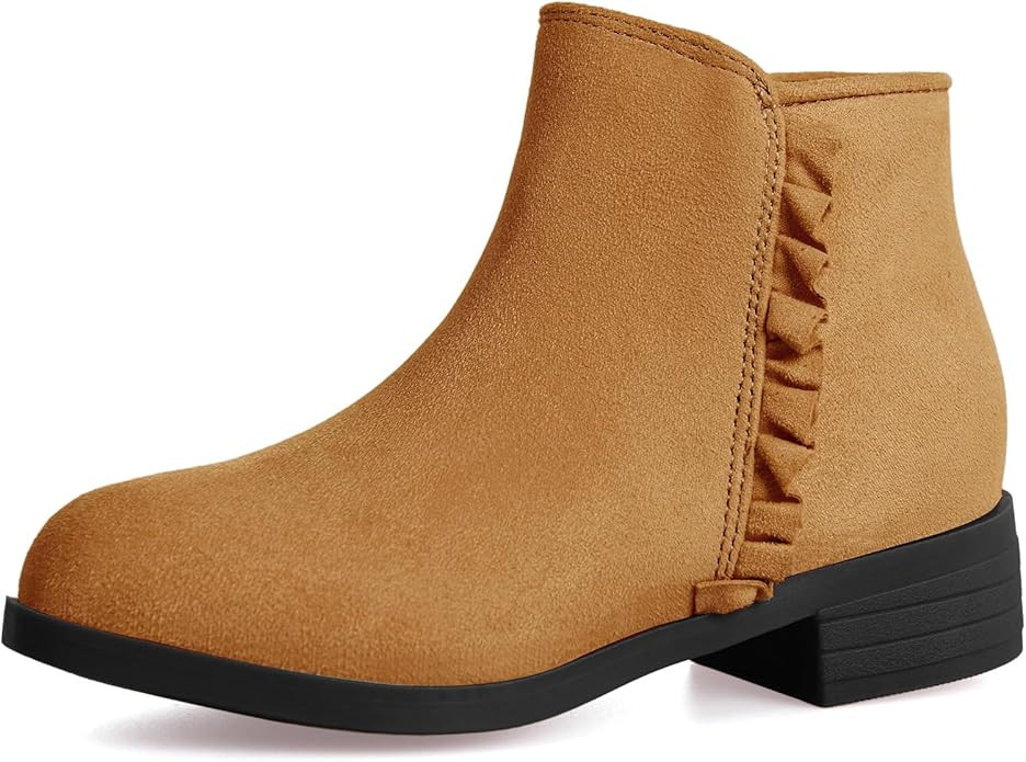 Coutgo Girls Ankle Boots Kids Ruffle Dress Booties Fashion Chunky Side Zip Casual Shoes | Amazon (US)