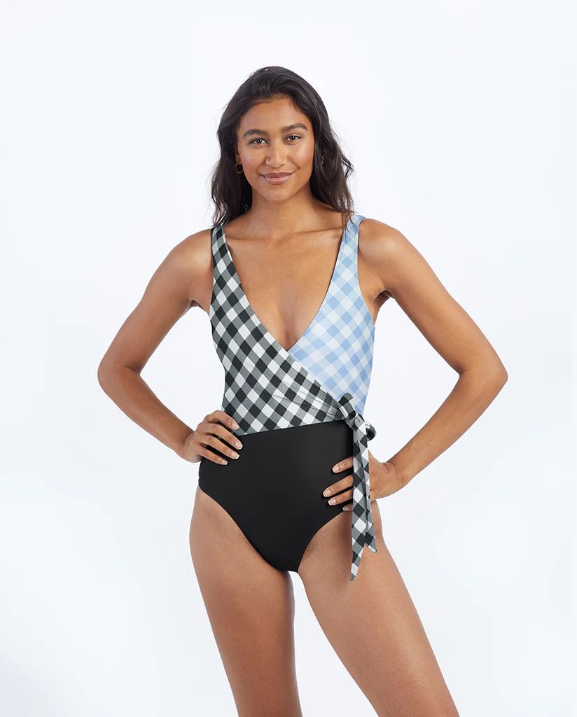 The Perfect Wrap One-Piece - Gingham in Sea Urchin & Cloud | SummerSalt