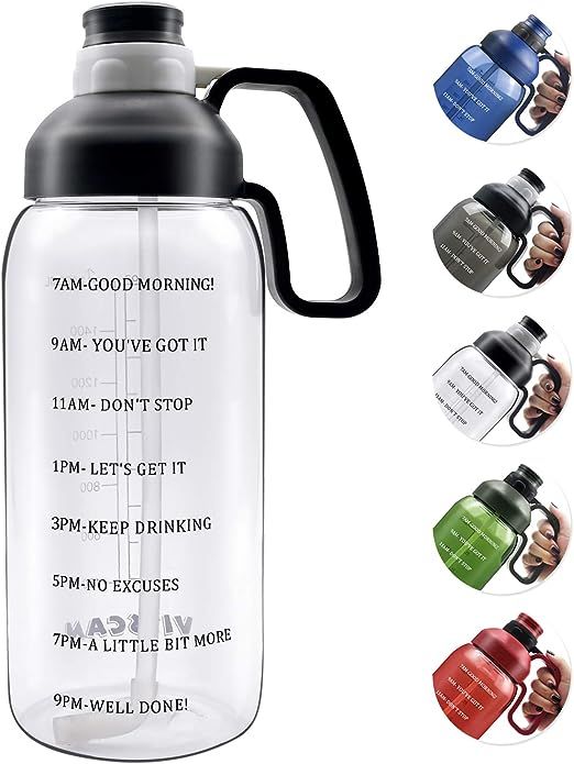 64 OZ Water Bottle with Straw, Motivational Water Bottle with Time Marker Clear Large Water Bottl... | Amazon (US)