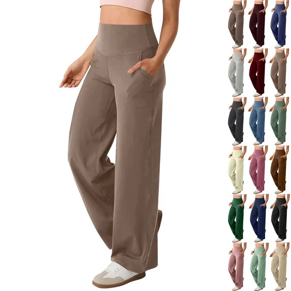 Workout Pants Women High Waist Stretch Straight Leg Yoga Pant Running Gym Fitness Compression Com... | Walmart (US)