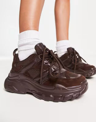 River Island chunky lace up sneakers in dark brown | ASOS (Global)