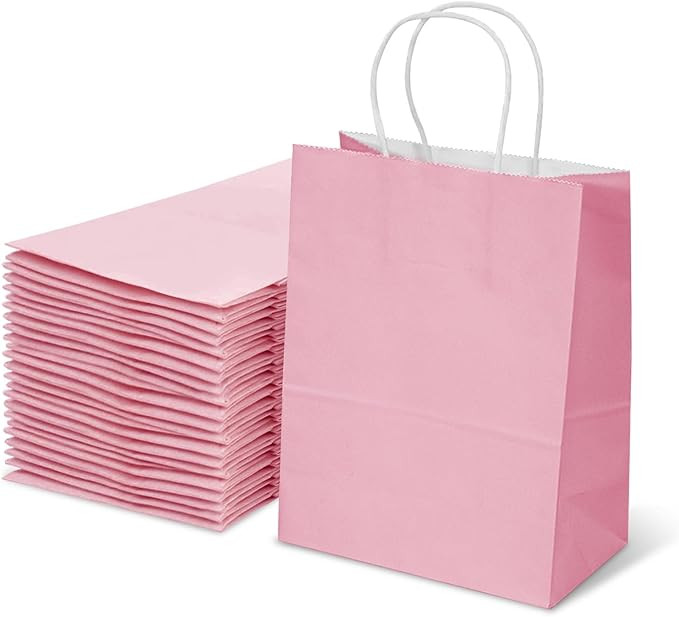 TOWRAP Pink Gift Bags 25Pcs 8x4.25x10.5 Inch Medium Kraft Paper Bags with Handles Bulk, Shopping ... | Amazon (US)