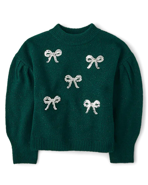 Girls Sequin Bow Sweater - green | The Children's Place
