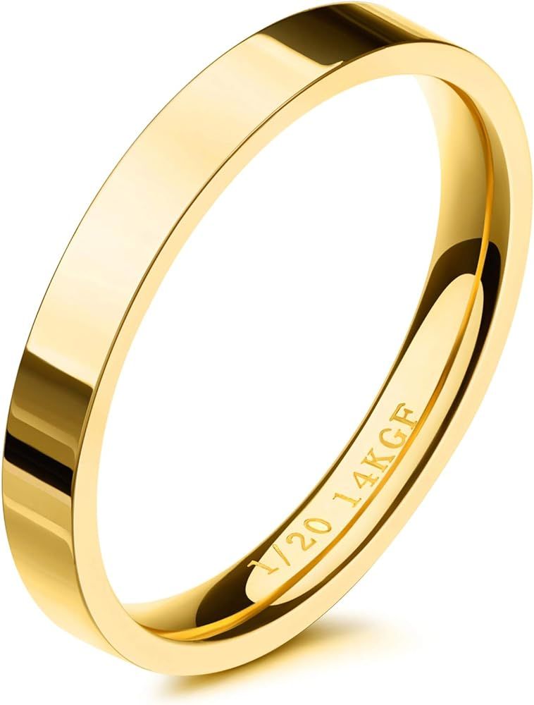 NOKMIT 3mm 14K Gold Filled Rings for Women Girls Stacking Statement Band Pointer Finger Thumb Rin... | Amazon (US)
