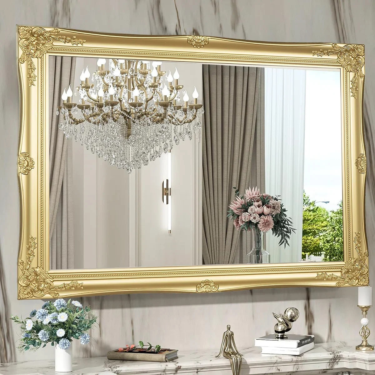 Rosdorf Park Vintage Decorative Wall Mirror, Antique Ornate Gold Finish Bathroom  Mirror With Sol... | Wayfair North America