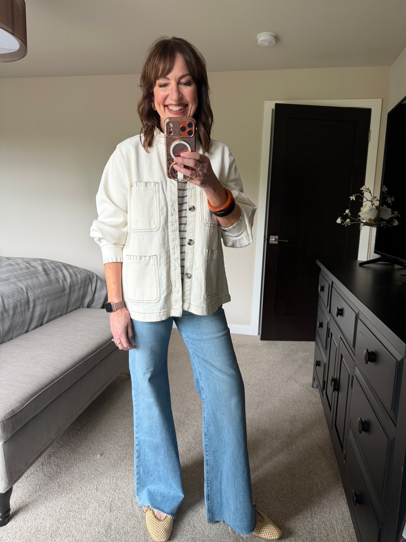 #ootd on a chilly spring day! 

Evereve, Mavi denim, raffia ballet flats, bangles 

#LTKgrwm #LTKOver40 #LTKootd