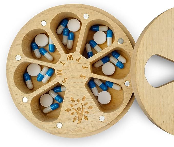 Wood Weekly Pill Organizer for Medicine Vitamin,Arthritis Friendly 7-Day Pill Box Medium Compartm... | Amazon (US)