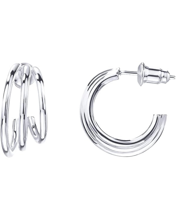 PAVOI 14K Gold Plated Sterling Silver Post Split Huggie Earrings | Rose/White/Yellow Gold Earring... | Amazon (US)