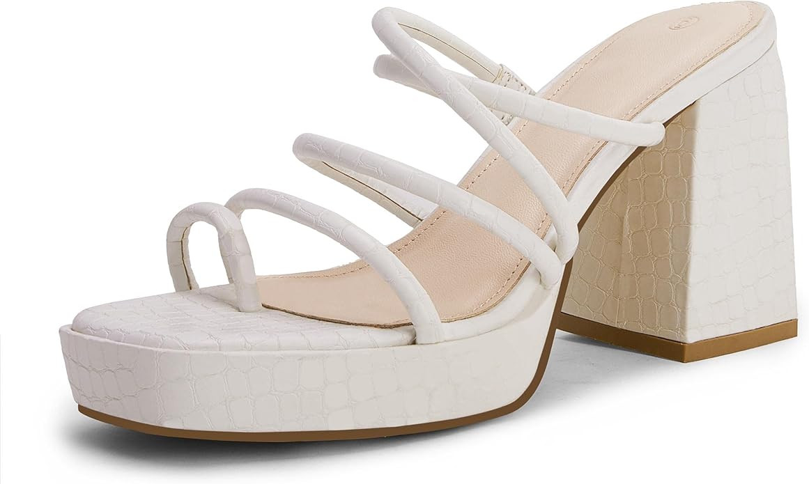 Rilista Women's Chunky Heels Strappy Platform Square Toe Block Heeled Sandals Slip On Mules | Amazon (US)