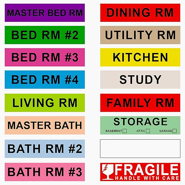 1008 Count Moving Labels Home Color-Coding Labels 21 Different Moving Stickers - 4 Bedroom 3 Bathroo | Amazon (US)