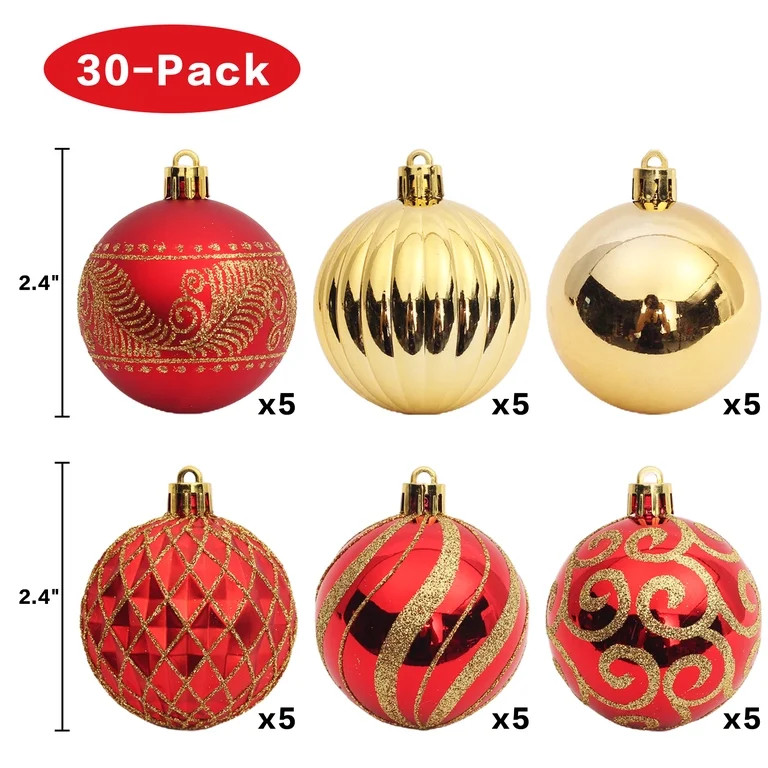 30pcs Christmas Tree Balls, 2.36" Christmas Ornament Decorations Shatterproof Ornaments Gold and ... | Walmart (US)